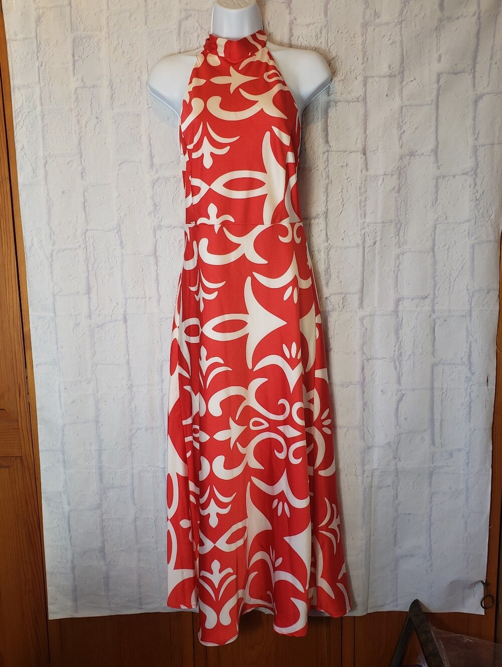 JOIE Red & White Halter Top A-line Dress Small